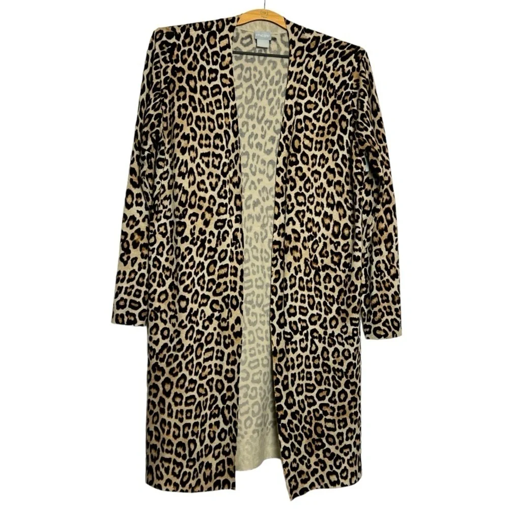 Chico’s Leopard Print Open Sweater Cardigan Midi Small